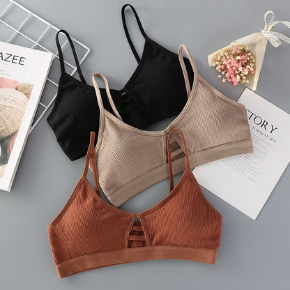 Women Cotton Bra Underwear Seamless Tube Top Brassiere Front Hollow Out Lingerie Wire Free Intimates